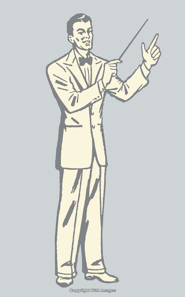 Vintage Line Art Illustration of a Man Conducting with a Baton