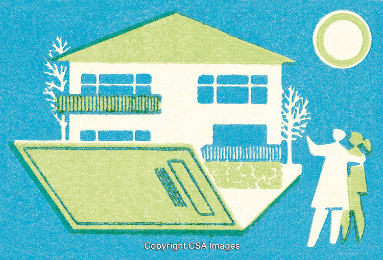 Illustration of a Vibrant Home with Two People and Lush Surroundings