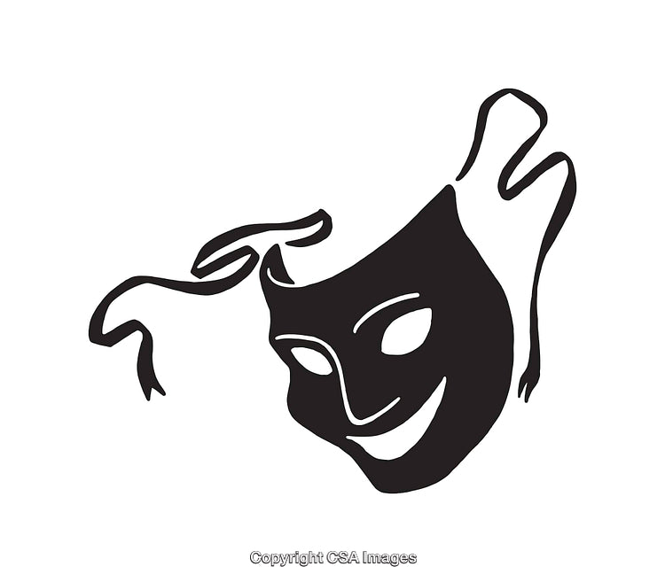 Black And White Illustration of a Smiling Mask Symbol