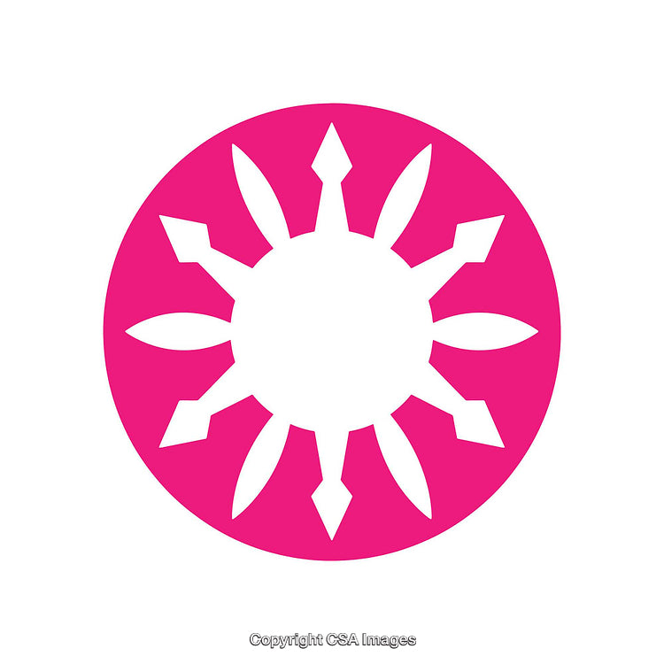 Pink Geometric Sun Icon with Rays in a Circle Shape on White
