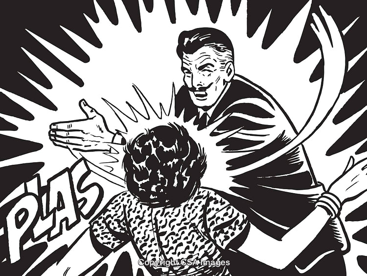 Vintage Comic Art Depicting Dramatic Moment in Bold Black and White Style