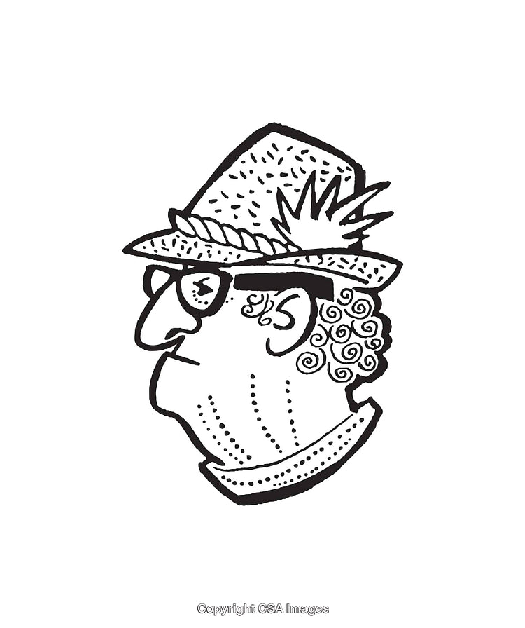 Detailed Black and White Line Art Illustration of a Distinguished Figure