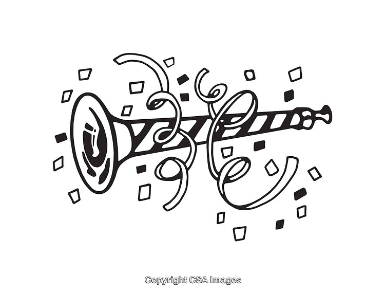 Black and White Party Horn with Festive Decorations Illustration