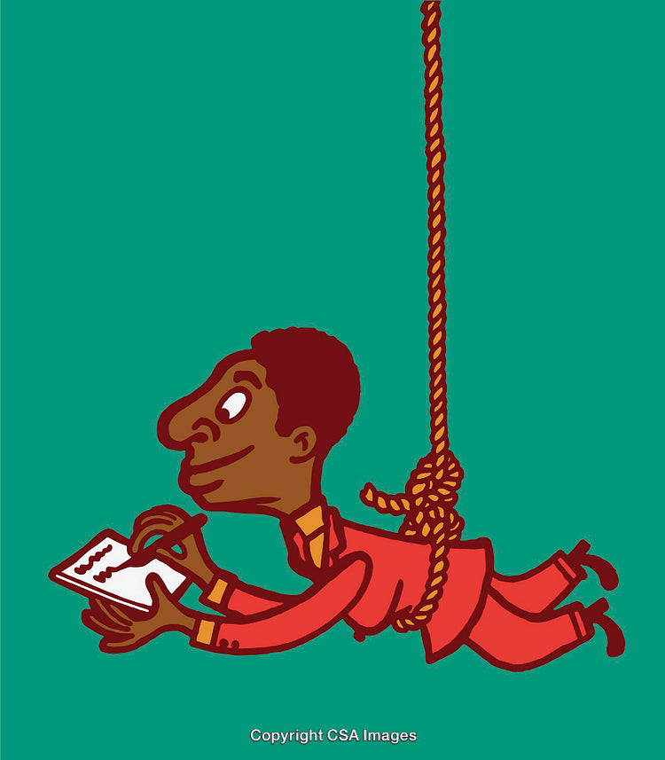 Creative Illustration of Person Writing While Suspended Mid-Air