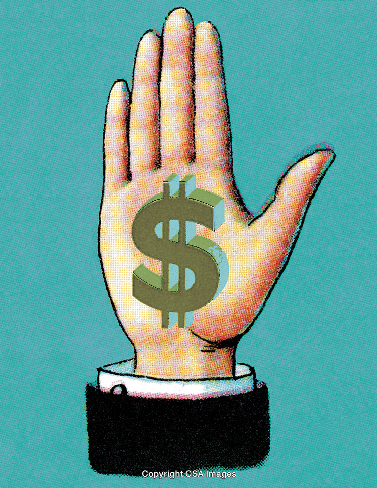 Illustration of Hand Featuring Money Symbol on Vibrant Background