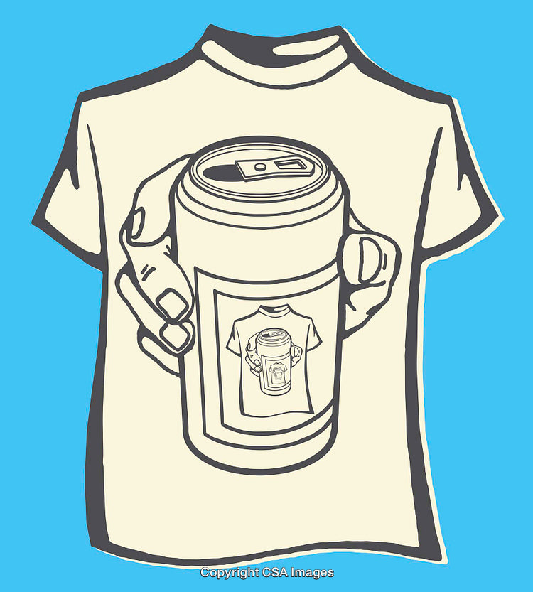 Creative Line Art Illustration of a T-Shirt and Beverage Can
