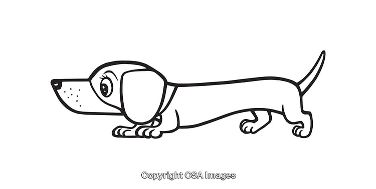 Cartoon Dachshund Dog Lying in Cute Black and White Line Art Style
