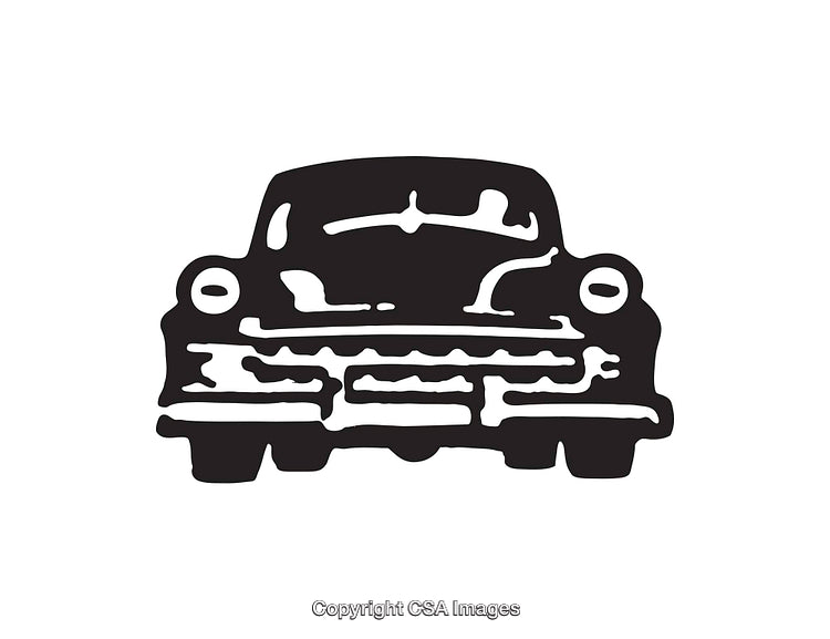 Black and White Line Art Illustration of a Vintage Car Front View Design