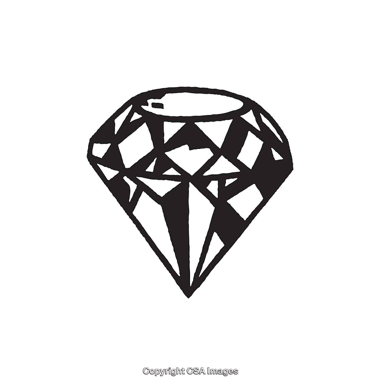 Black and White Line Art Illustration of a Faceted Diamond
