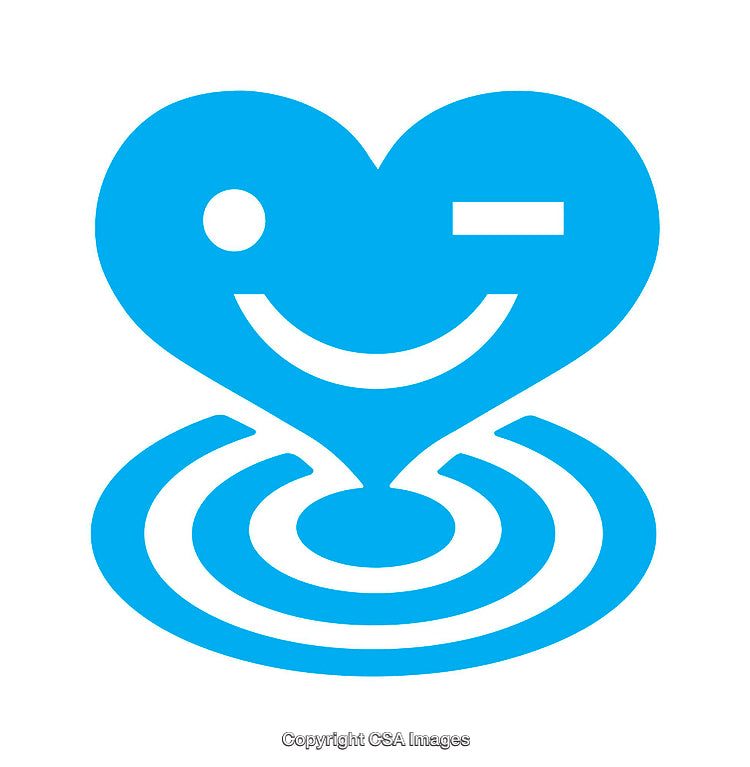 Blue Heart Icon with Smiley Face and Reflective Ripples