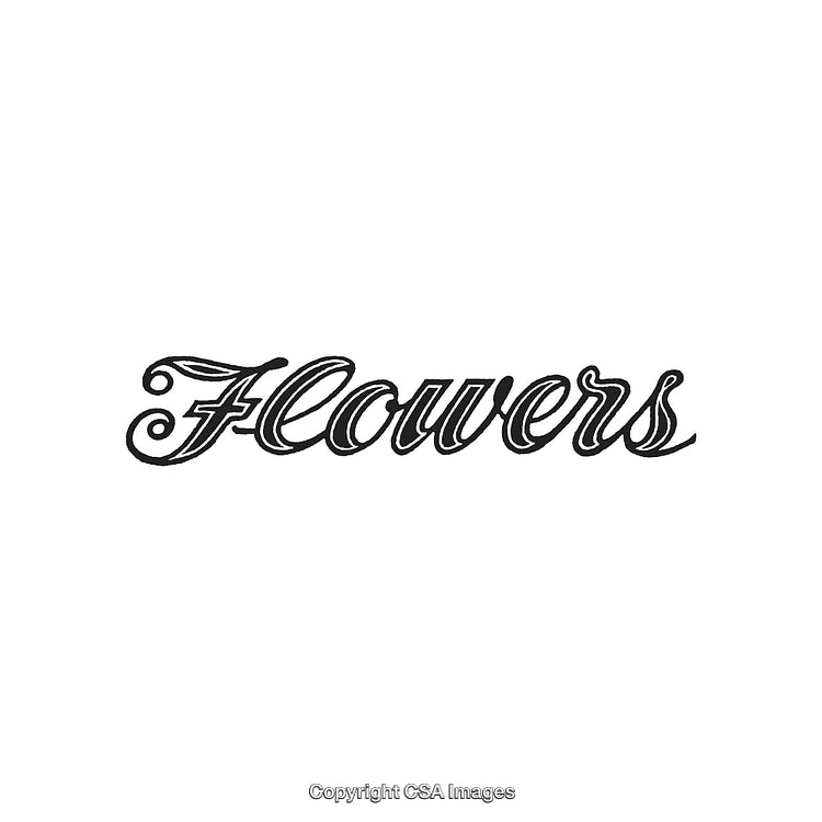 Elegant Black Calligraphy of the Word Flowers on White Background