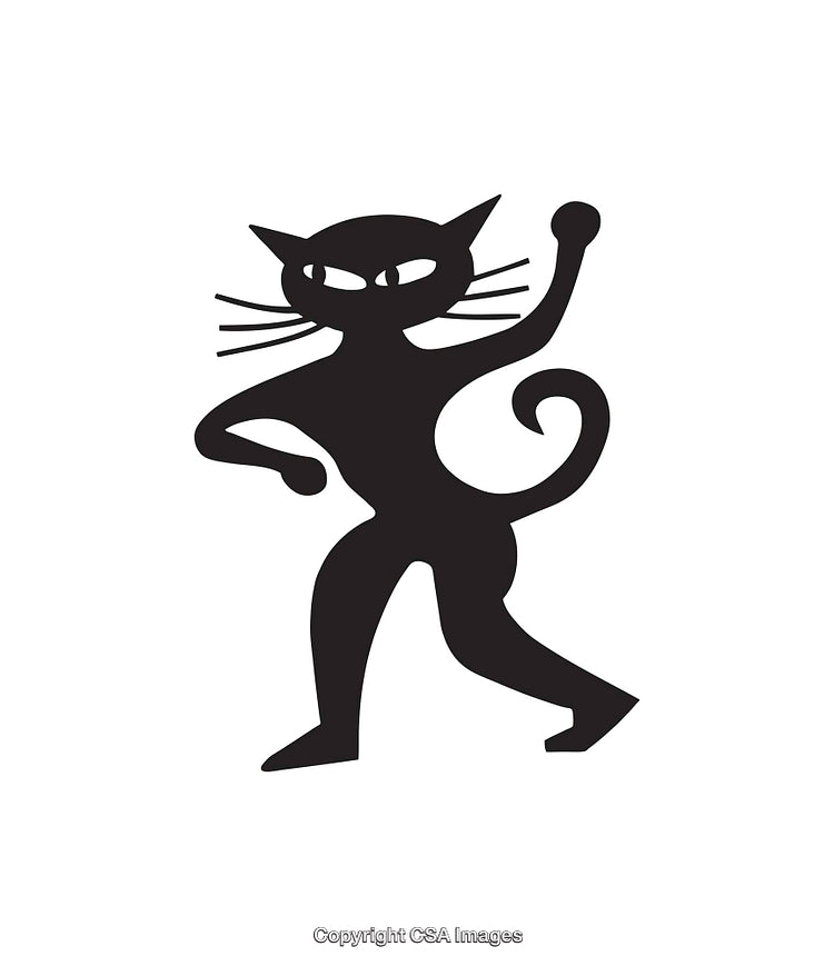 Black Cat Illustration in Stylish Pose with Whimsical Art Design