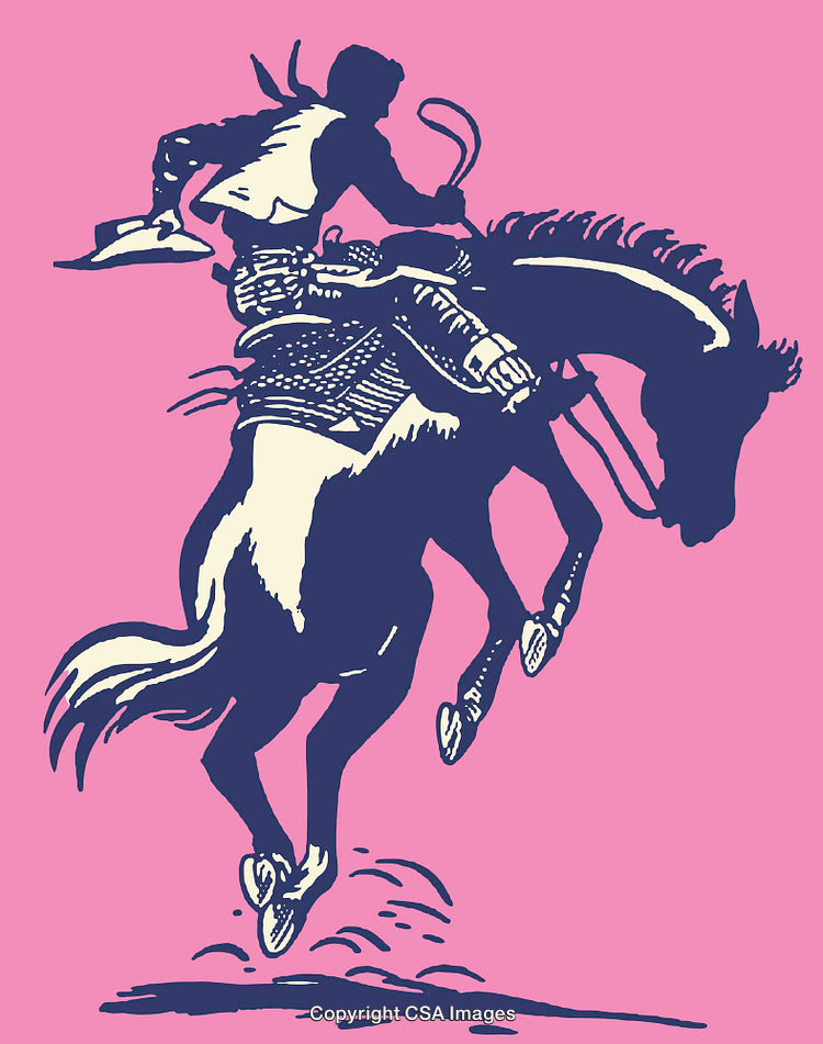 Dynamic Rodeo Scene of a Cowboy Riding a Bucking Horse Art Style