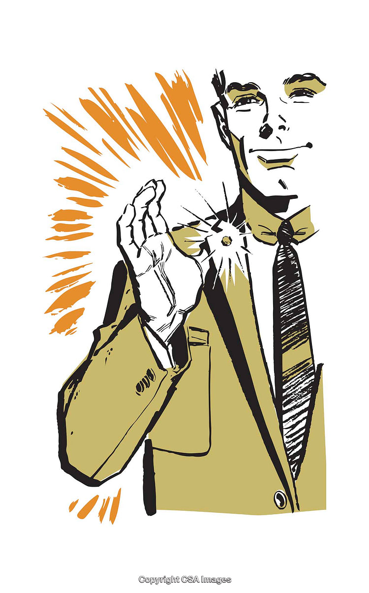 Retro Style Illustration of a Smiling Man With a Sparkling Object