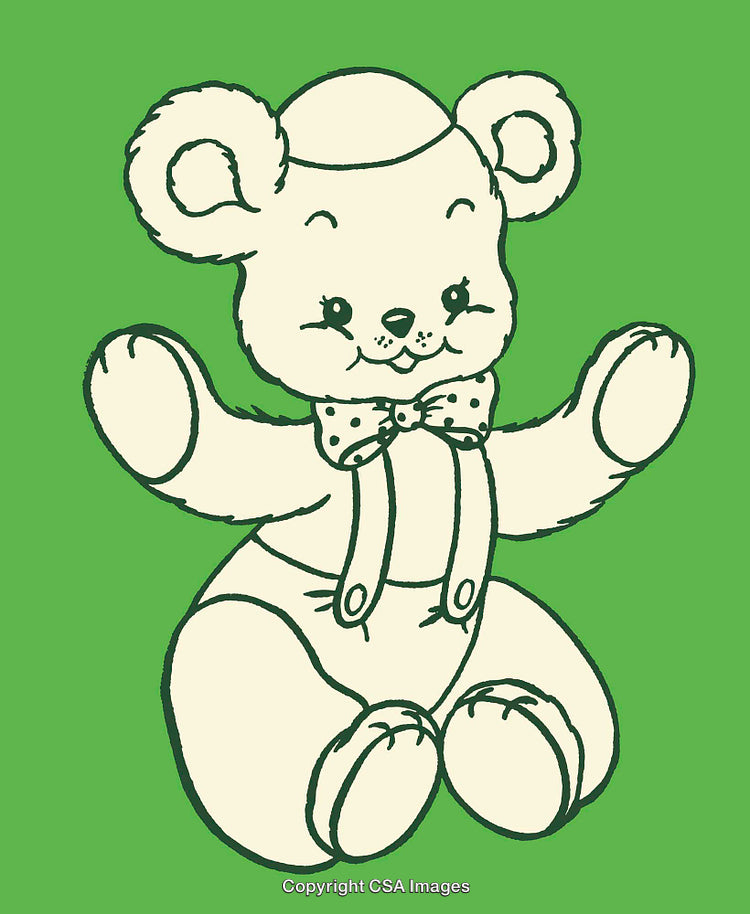 Adorable Teddy Bear Illustration with Polka Dot Bow Tie