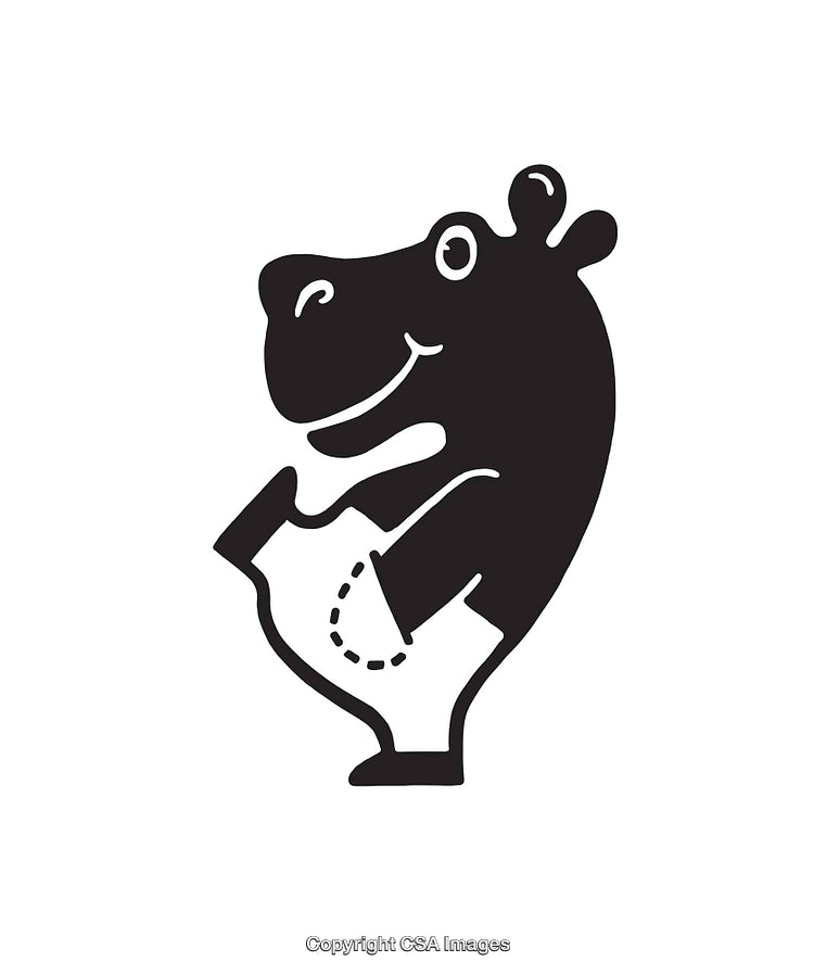 Cute Black and White Hippo Illustration with Unique Style