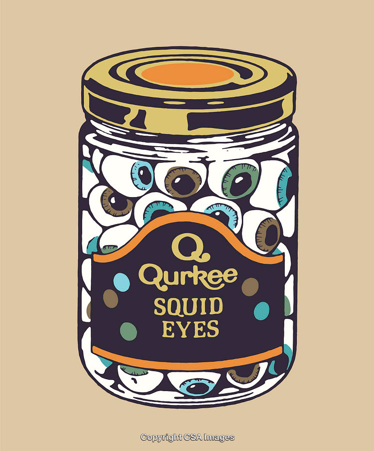 Colorful Line Art Illustration of Jar Containing Squid Eyes
