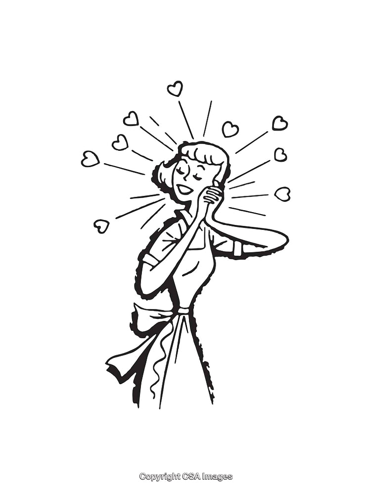 Woman in Vintage Style Expressing Love with Decorative Hearts