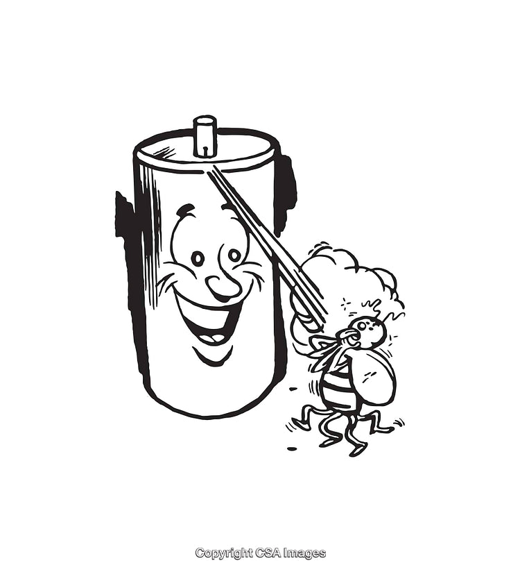 Whimsical Cartoon Illustration of a Smiling Battery and Playful Bee Interaction