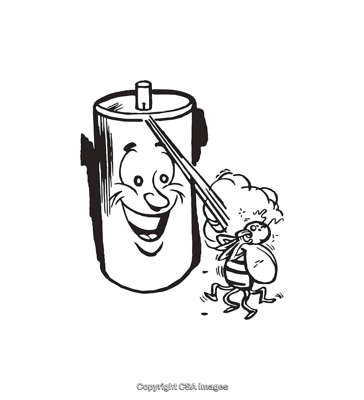 Whimsical Cartoon Illustration of a Smiling Battery and Playful Bee Interaction