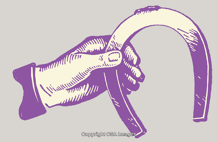 Vintage Hand Holding a Horseshoe Illustration in Artistic Line Art