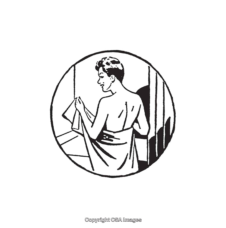 Classic Black And White Illustration of Man Toweling After Bath