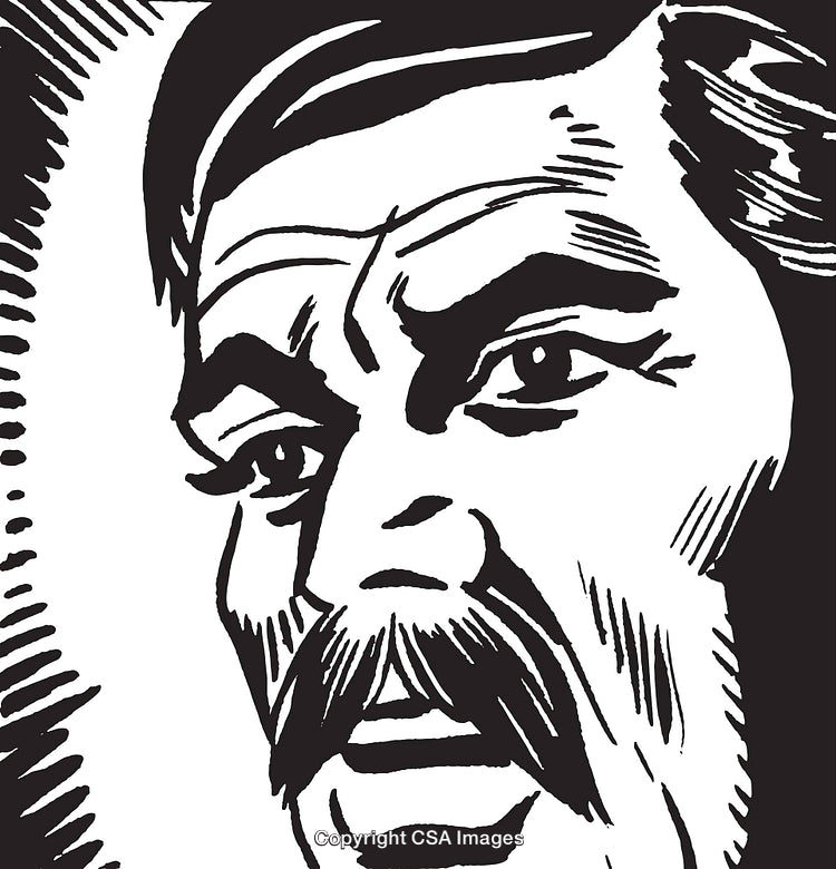 Black and White Illustration of a Man's Intense Expression