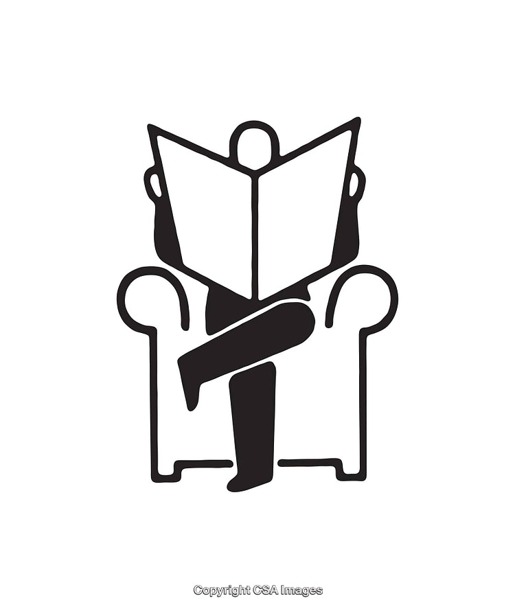 Minimalistic Black and White Icon of Figure Reading Newspaper