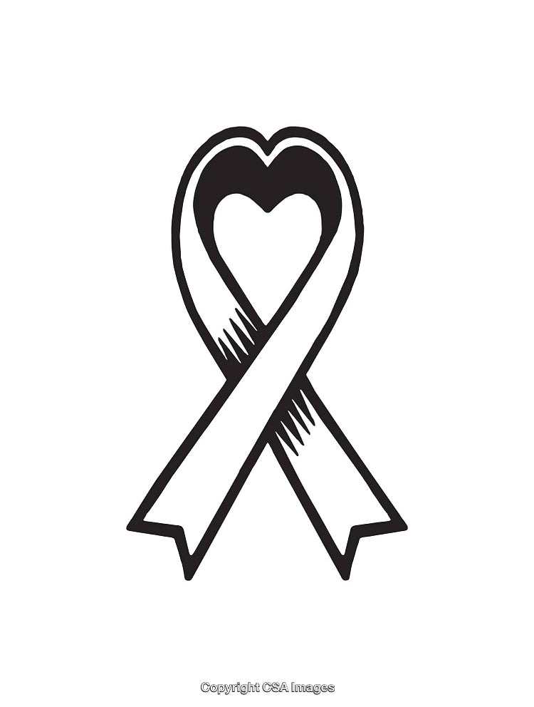 Black and White Heart Ribbon Icon Symbolizing Awareness and Support