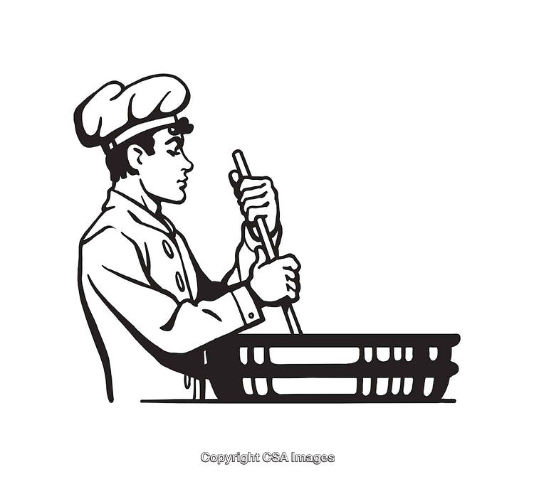 Black and White Chef Illustration Stirring Ingredients in Large Pot