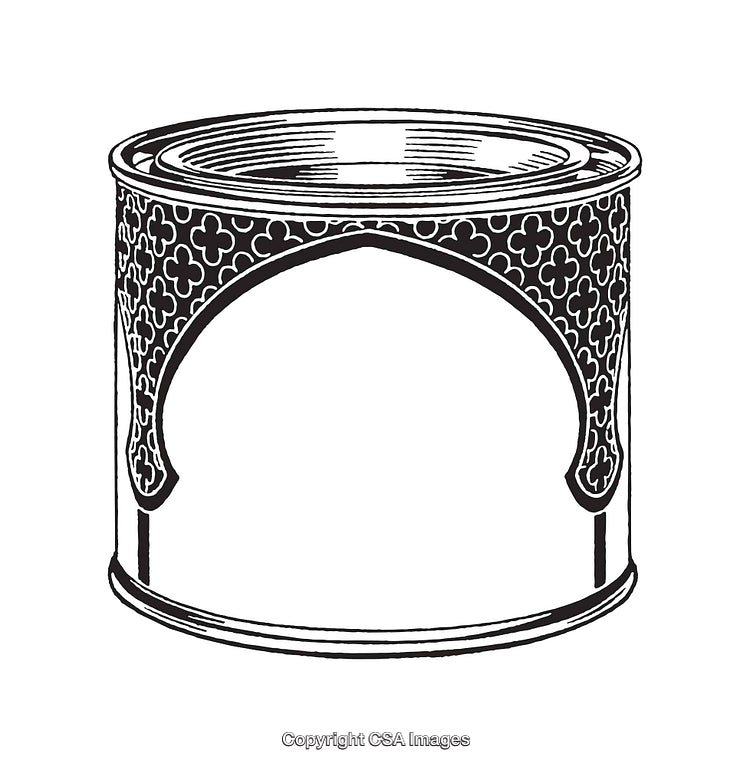 Vintage Black and White Line Art of Ornate Container Design
