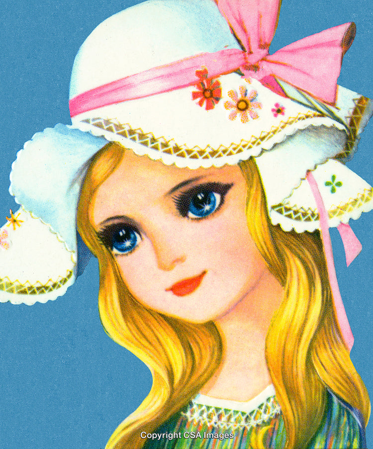 Portrait of a Stylish Girl Wearing a Hat with Floral and Ribbon Details