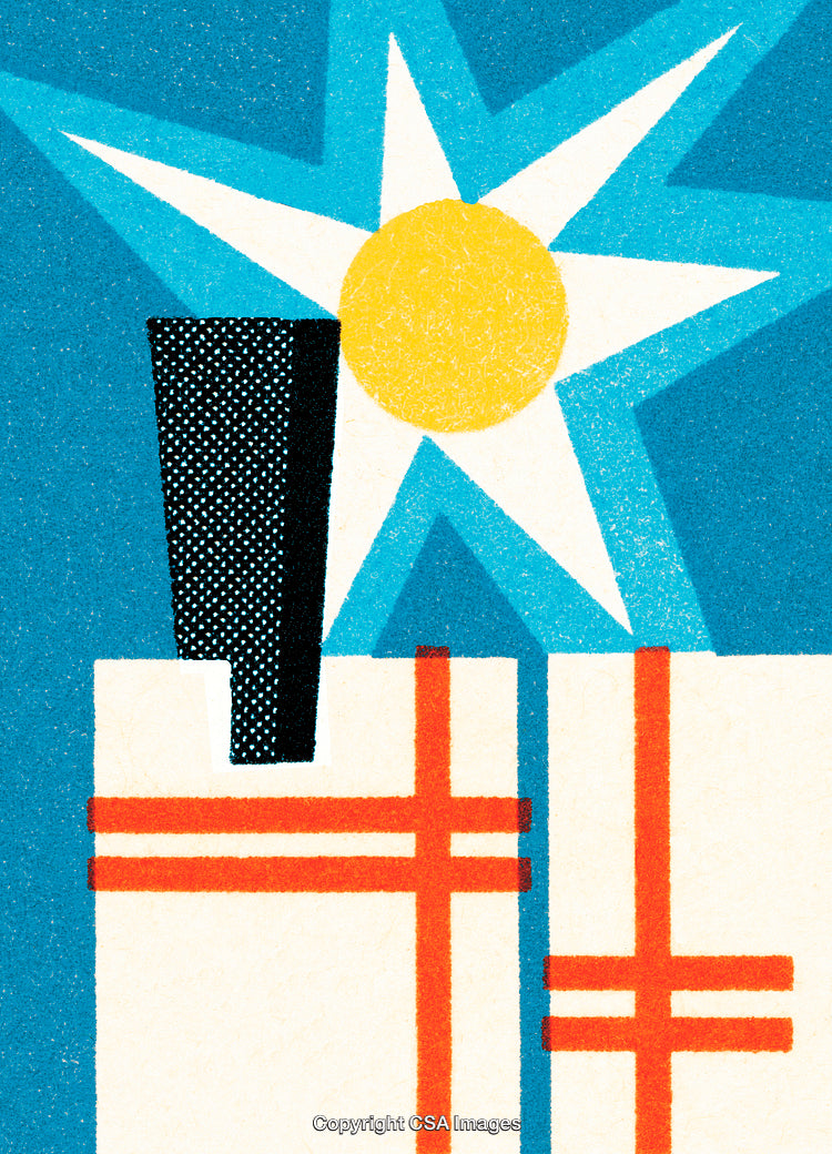 Abstract Holiday-Themed Illustration Showing Gifts and a Shining Star Background