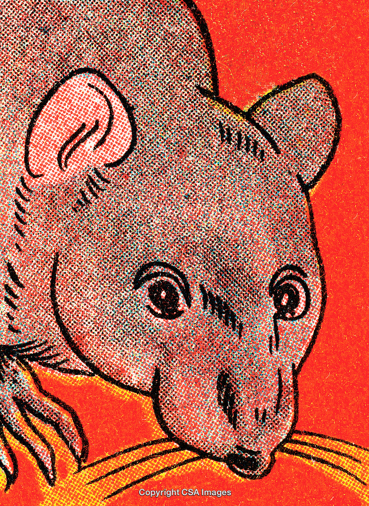 Retro-Style Mouse Illustration on a Vibrant Red Background
