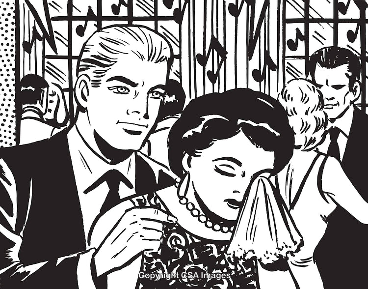 Emotional Scene in Retro Comic Style at Social Gathering