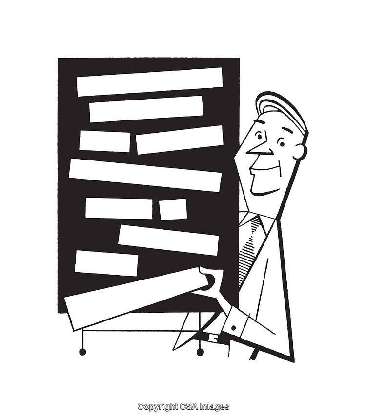 Black And White Illustration Of Person Displaying Chart With Bars