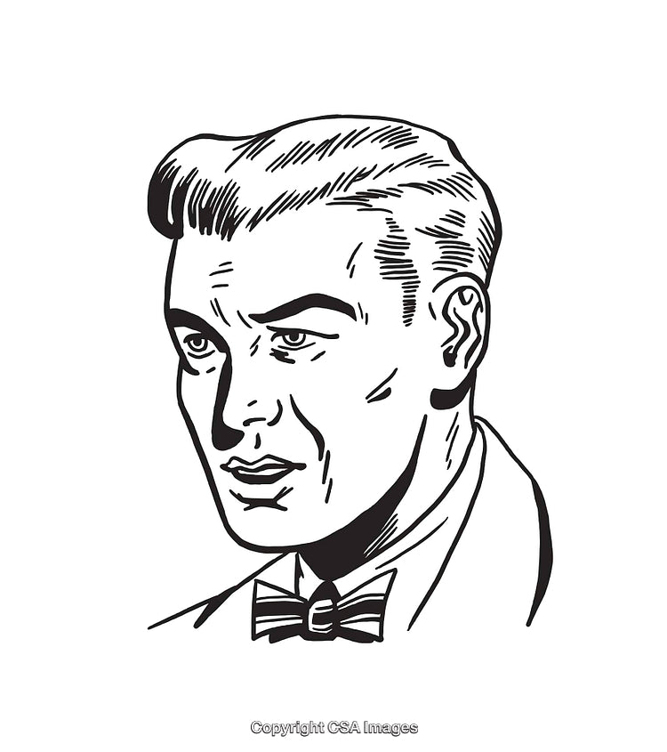 Retro Styled Black and White Illustration of a Man in Formal Attire