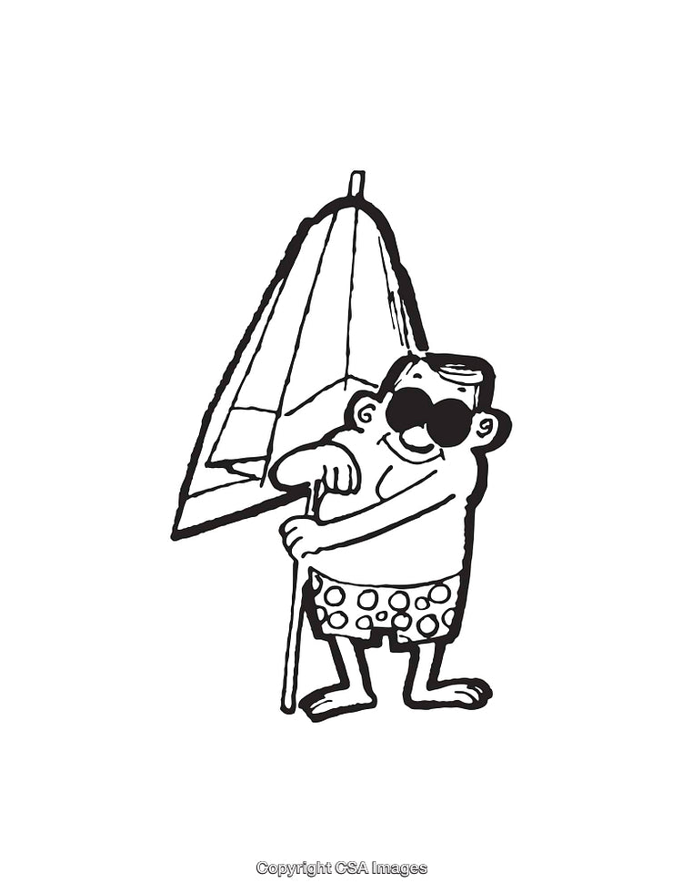 Whimsical Line Art Illustration of a Beach Scene with Umbrella and Sunglasses