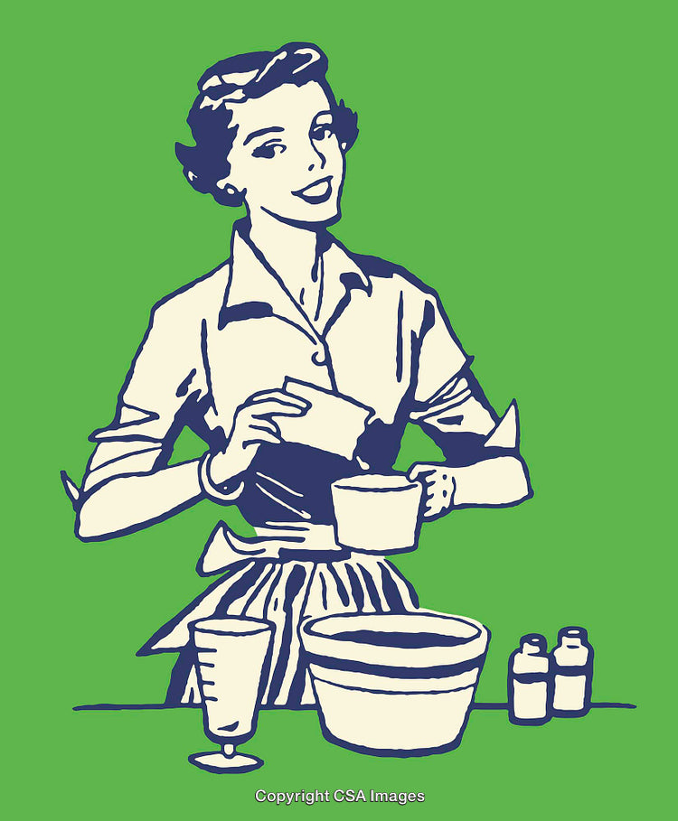 Retro Style Illustration of a Smiling Woman Cooking in the Kitchen