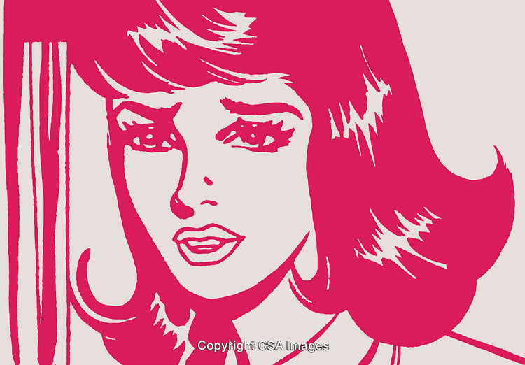 Stylized Illustration of a Young Woman in Bold Retro Art Style