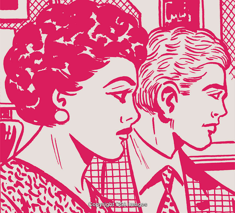 Retro Artwork of a Man and Woman in a Vibrant Red Pop Art Style