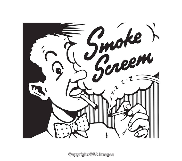 Retro Black and White Illustration of a Smoking Gentleman With Bold Font Text