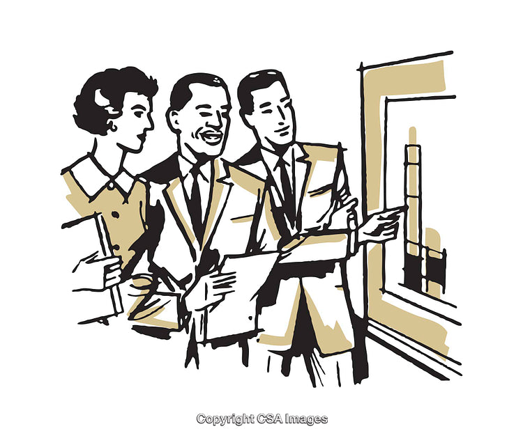 Team Discussing Business Strategy in Retro Illustration Style