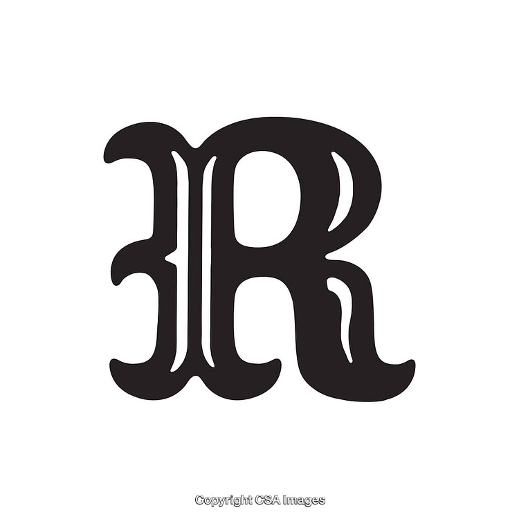 Elegant Black Monogram R with Ornate Typography Design on White Background