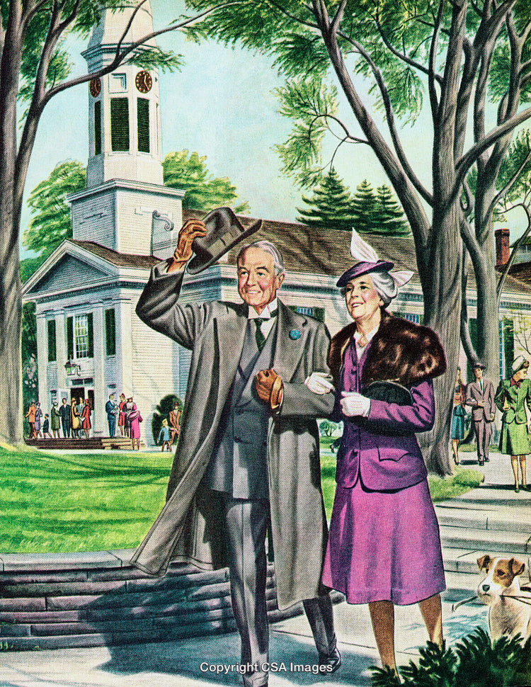 Elderly Couple Leaving Church on a Sunny Day With a Joyful Expression