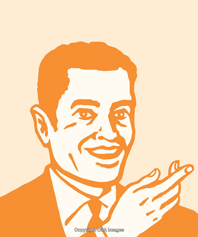 Retro Styled Line Art of a Smiling Man in Orange Shades