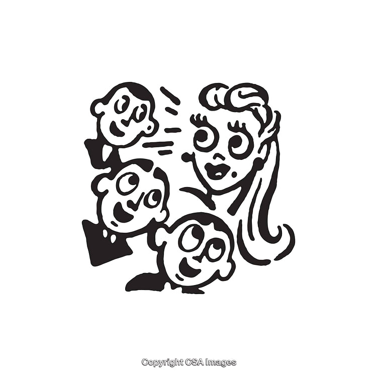 Black and White Line Art of a Group Laughing and Interacting