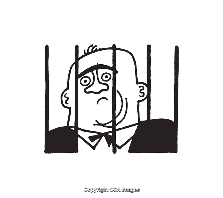 Black and White Line Art of a Man Behind Prison Bars