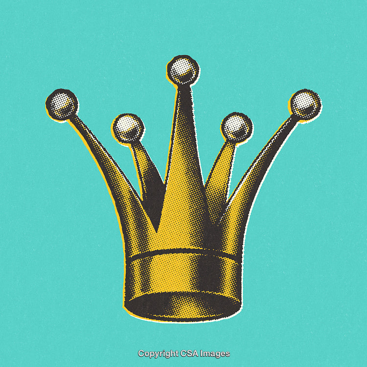 Golden Crown Illustration on Turquoise Background in Retro Style