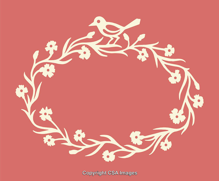 Elegant Floral Wreath Design with Bird on a Rose Background
